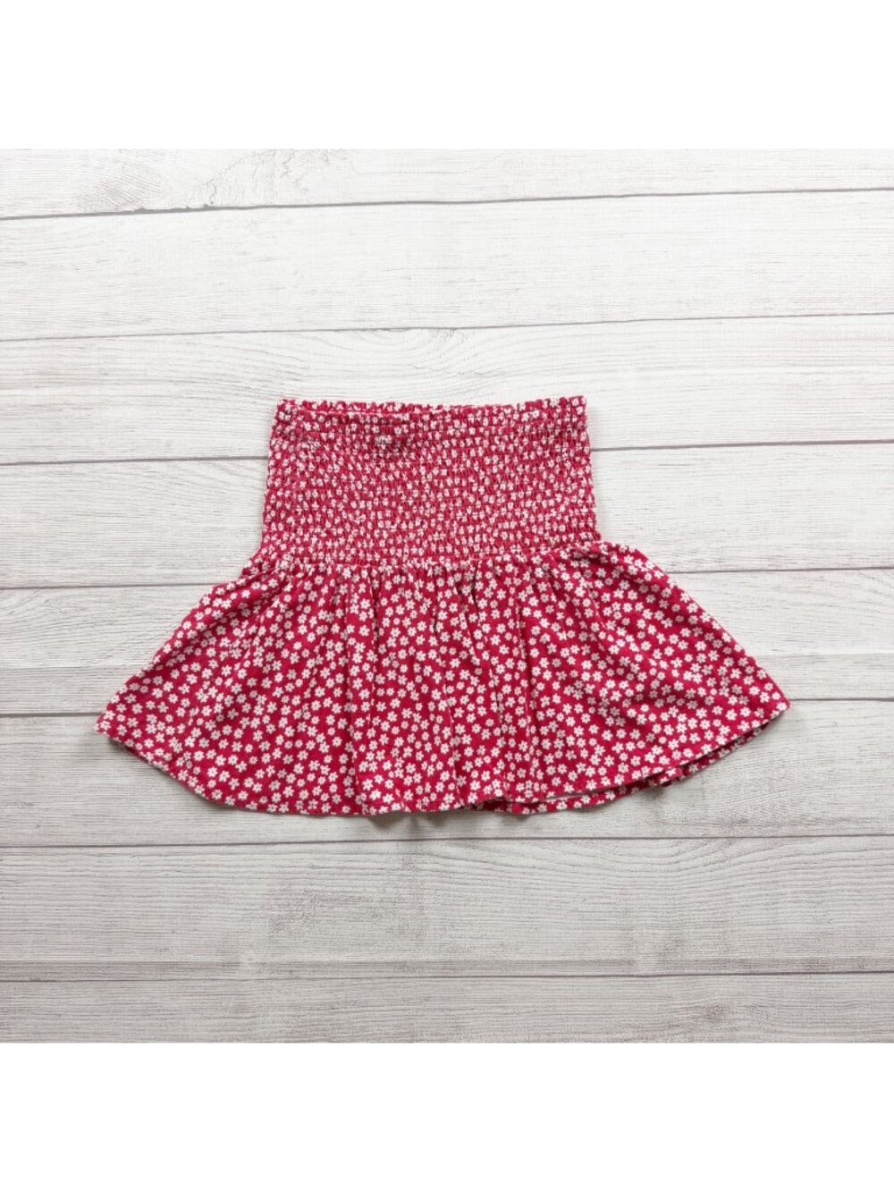 Sugar & Jade Girls Floral Smocked Mini Skirt Red Daisy Print M